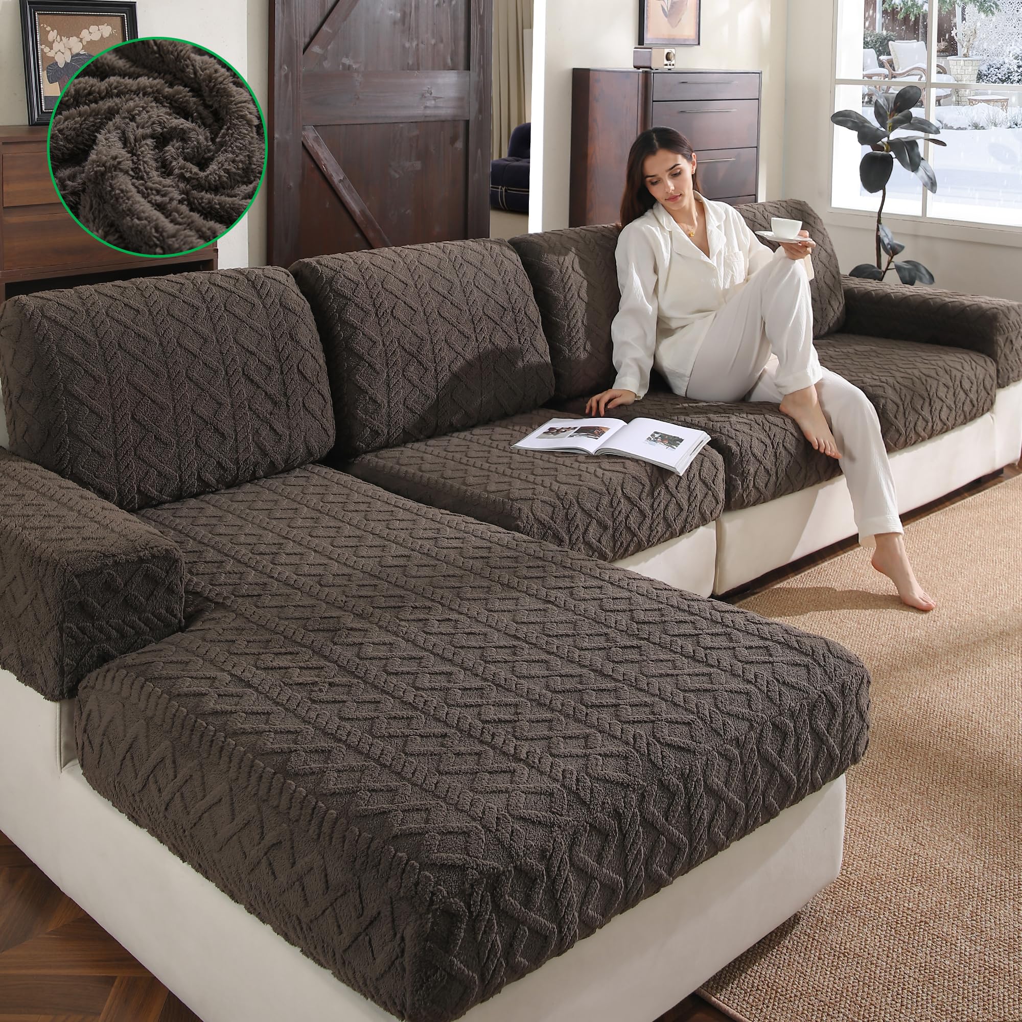 OHSIO Sofa Überzug – Elastischer & Waschbarer Sofabezug, Weicher Langlebiger Couchbezug für Sitzkissen & Wohnzimmermöbel(Braun, 1x Armlehnenbezug)