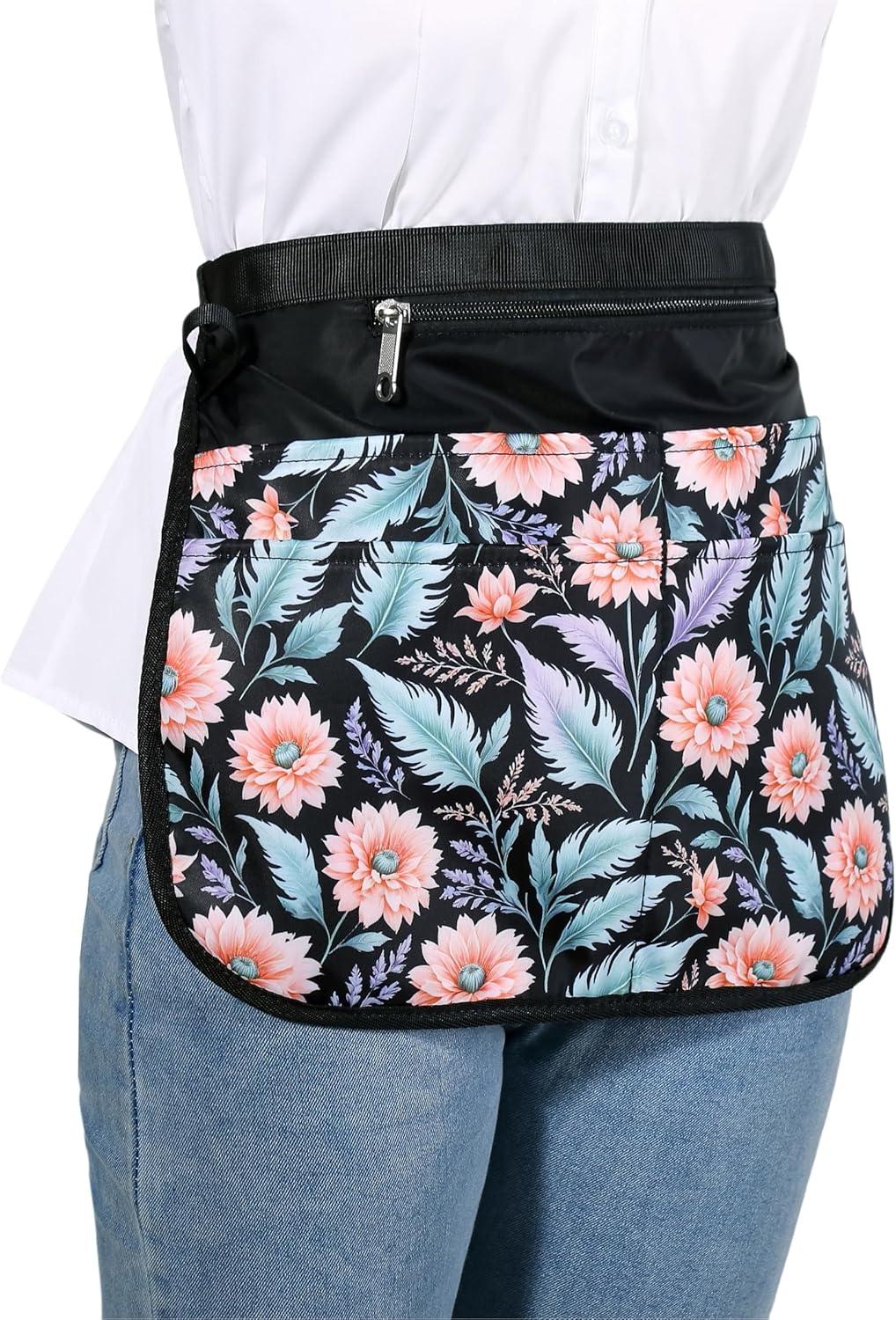 Waterproof Server Apron for Women with 5 Pockets,Quickly Put on and Take off Waitress Aprons,Work Apron for Bartender Barista - Image 3