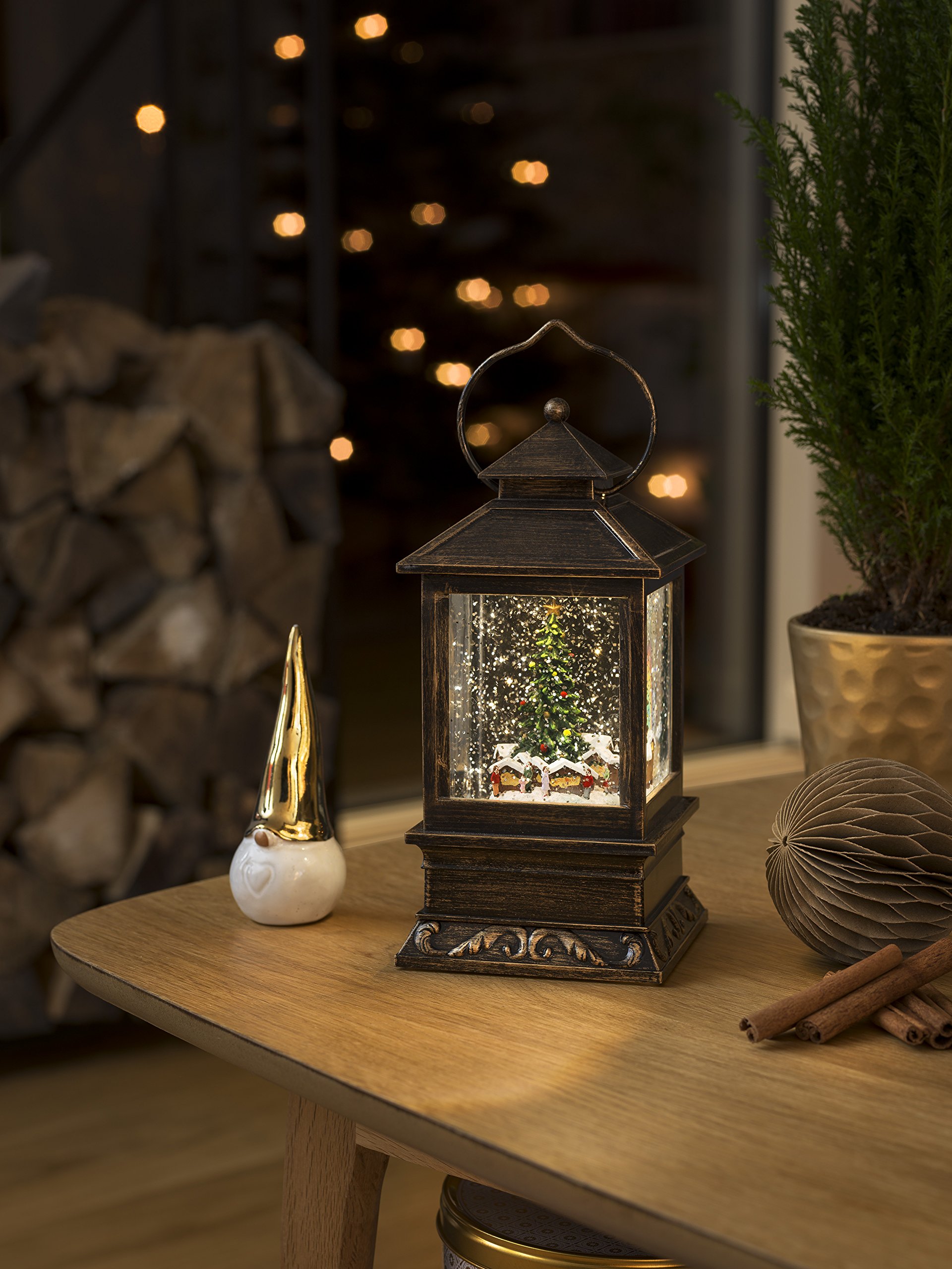 Lanterna LED Konstsmide Con Palla Di Vetro E Neve - Decorazione Natalizia Con Effetto Neve, 22 Cm