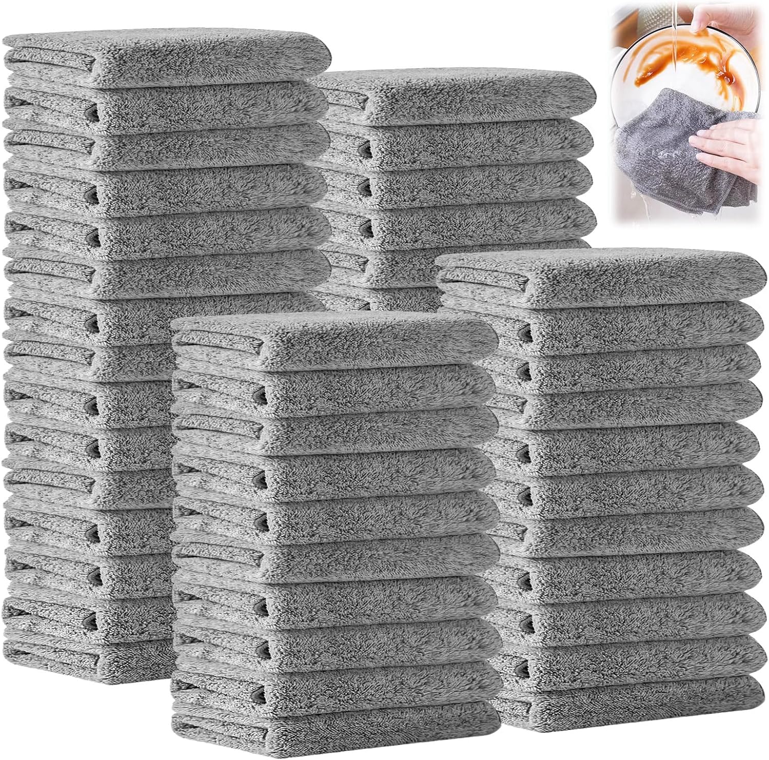 Reusable Kitchen Rags Cleaning Cloths Towels Microfiber Washcloths Dish Cloth Dishtowels Household Bamboo Charcoal Dishcloth Kitchen Thickened Wipe Table Absorbent Oil Off Easy to Clean (50)