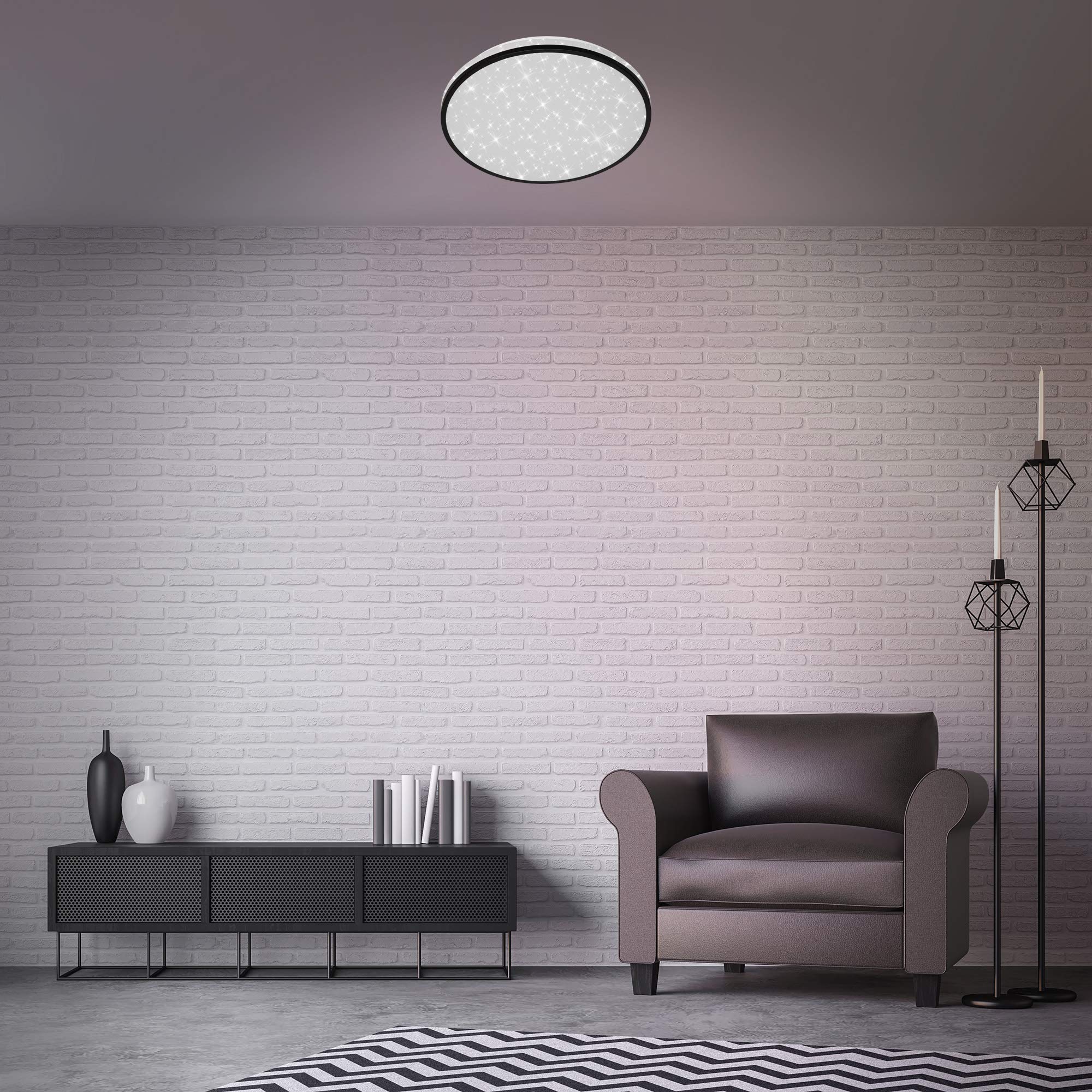 Briloner Leuchten - Lampa sufitowa LED, lampa sufitowa z motywem gwiazd, 24 W, 2200 lumenów, 4000 kelwinów, biało-czarny, Ø 38 cm, 3456-215