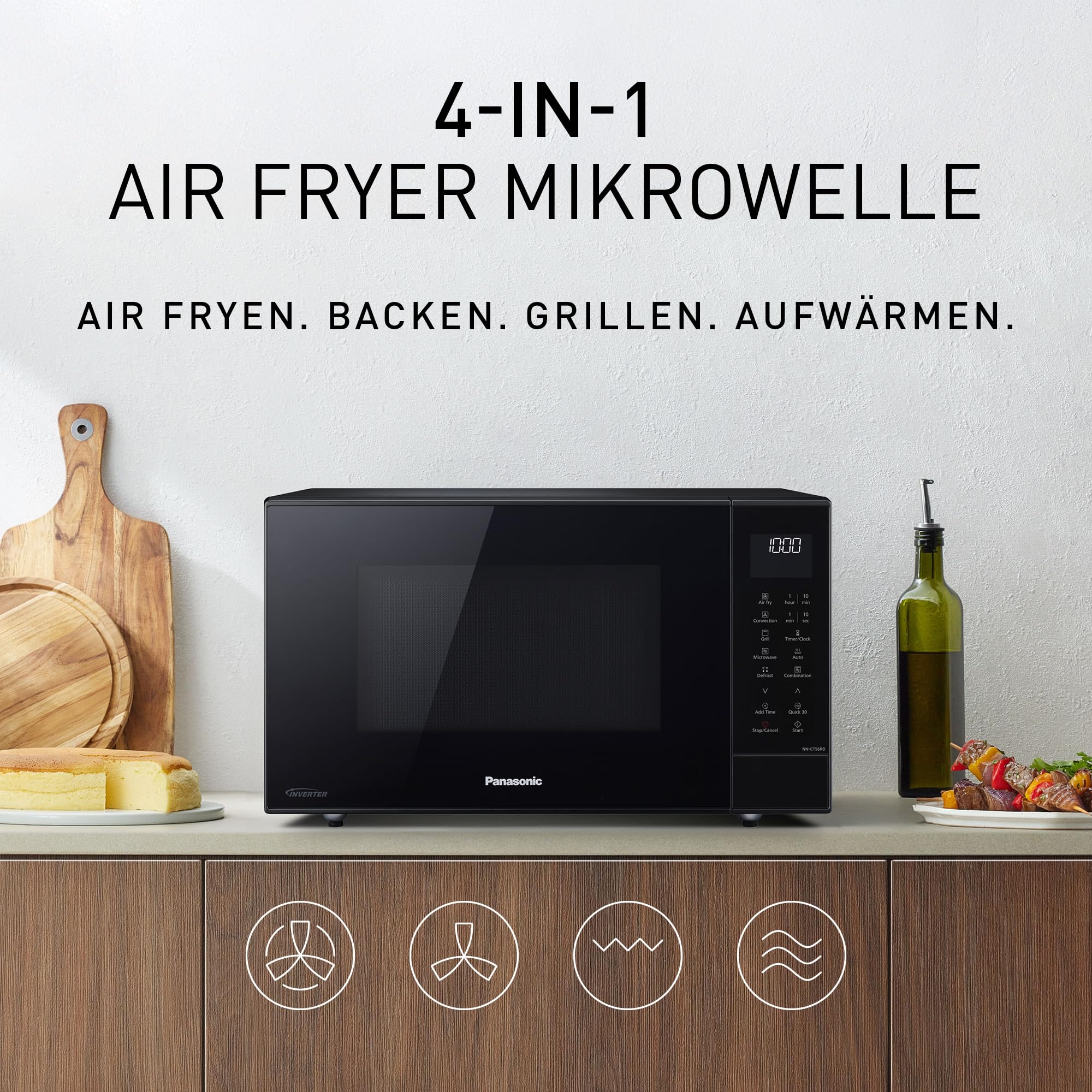 Panasonic NN-CT56RBEPG 27L 4-in-1 Kombimikrowelle mit Airfryer, 1000W Inverter, Konvektion Grill, Schwarz