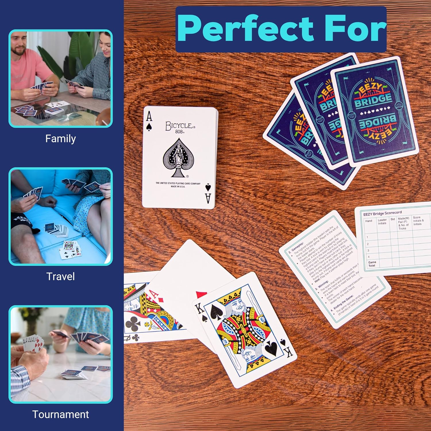 Bicycle Premium Playing Cards with Bonus Game & App – Standard Poker Deck with 52 Cards, 2 Jokers, 2 Rule Cards, Air-Cushion Finish – Eco-Friendly Inks, Durable Cardstock