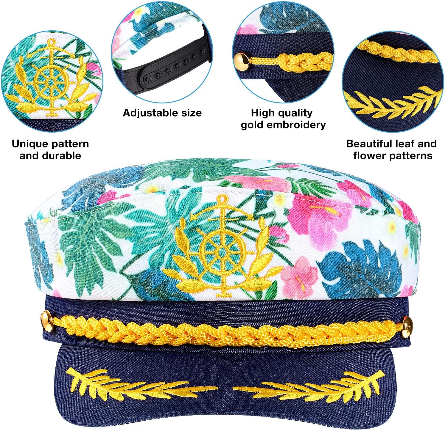 SOIMISS Party Attire Yacht Captain Hat- 2 Pieces Adjustable Captain Hats Sailor Cap Marine Admiral Hat Funny Party Hats for Men Women Boat Captains Hat Multicolour