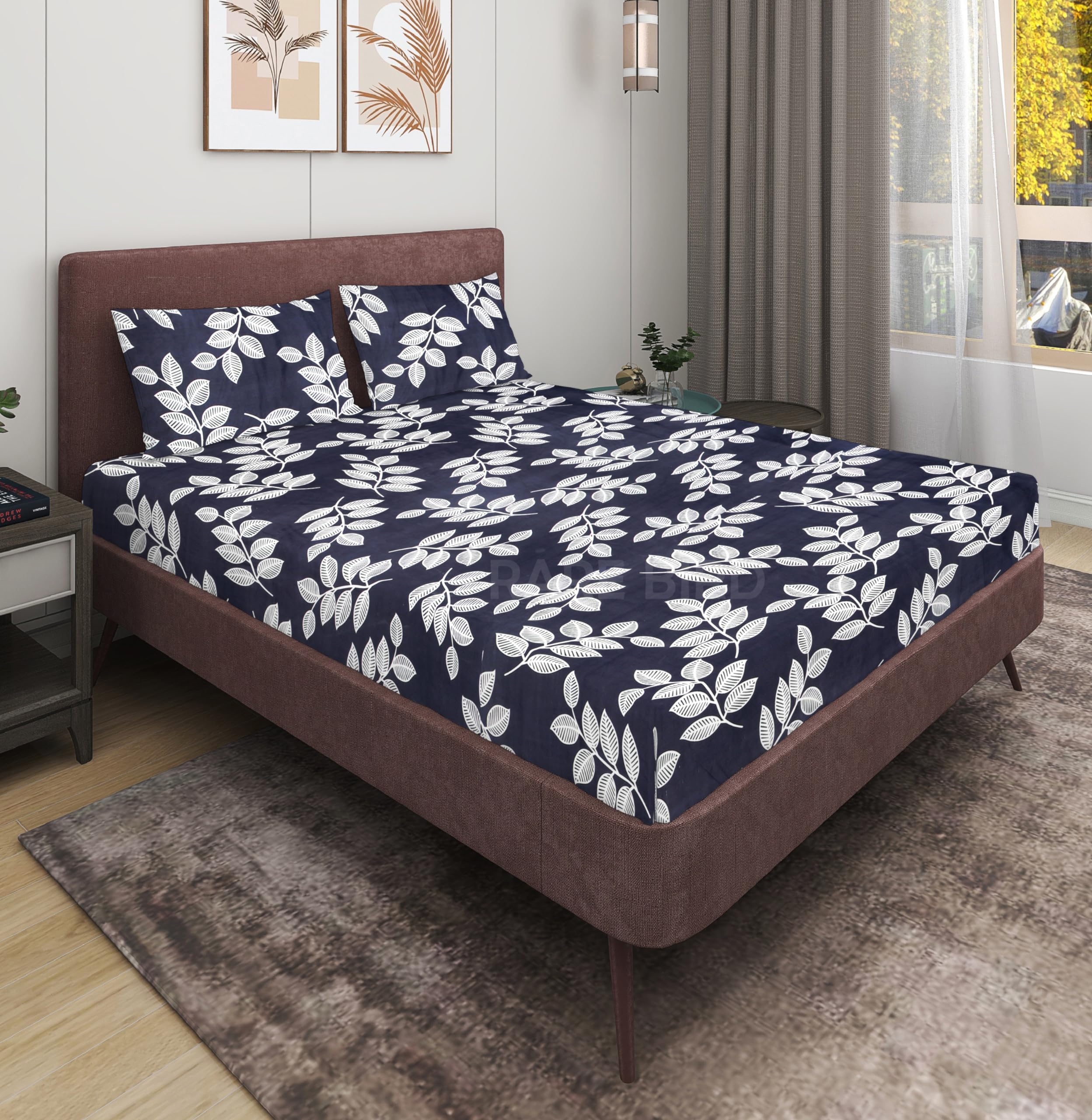 RAREBIRD King Size Glace Cotton Feel 210Tc All Over Elastic Fitted Size (72"x78"x8" inch) Double Bedsheet with 2 Pillow Covers Color_ (Blue Patta) (B0D4QSJDWG) Amazon Price History, Amazon Price Tracker