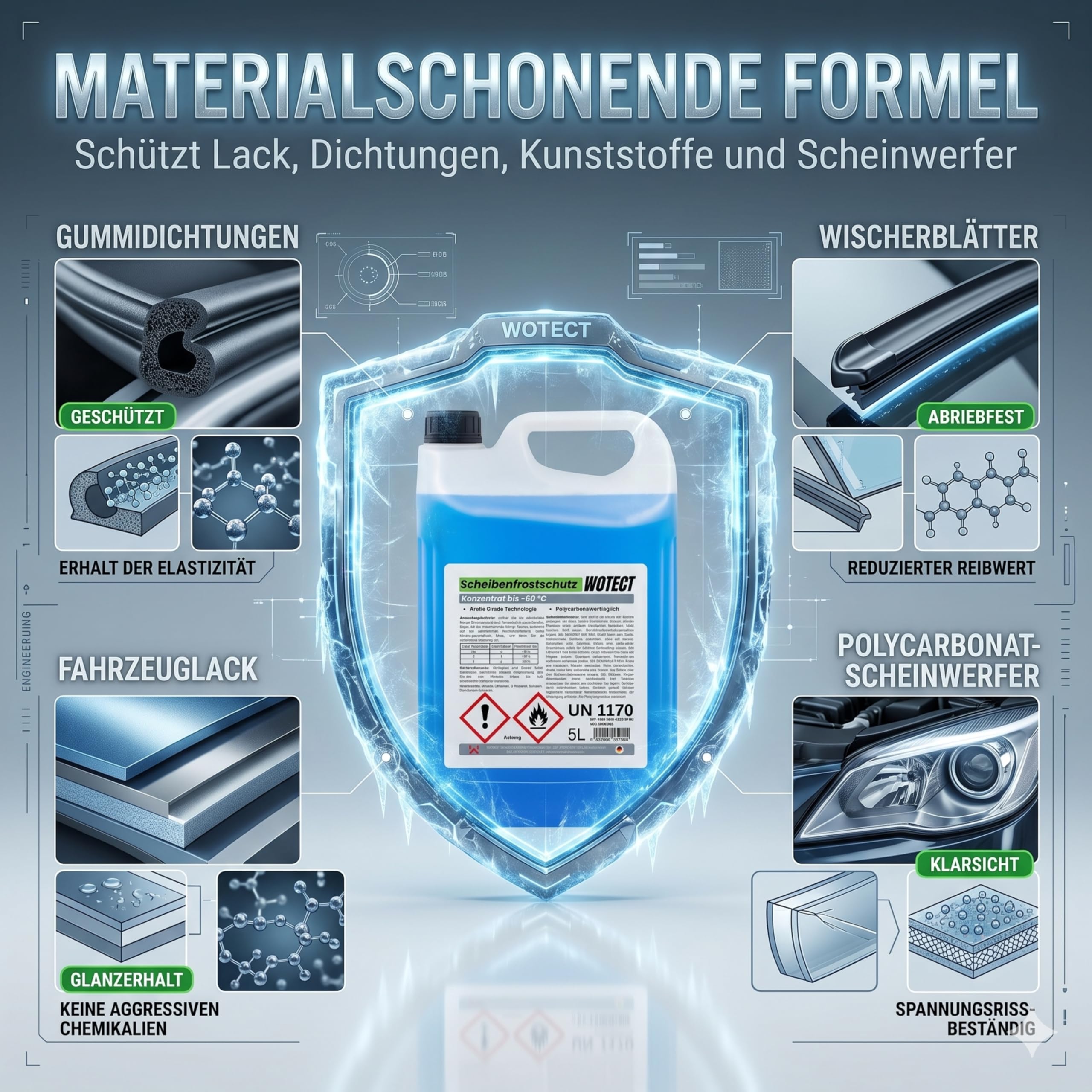 WOTECT 20L Scheibenfrostschutz Konzentrat bis -60°C – Winterscheibenreiniger Citrus Methanolfrei – Frostschutzmittel für die Auto Scheibenwaschanlage – Schnelles Enteisen & Klarsicht