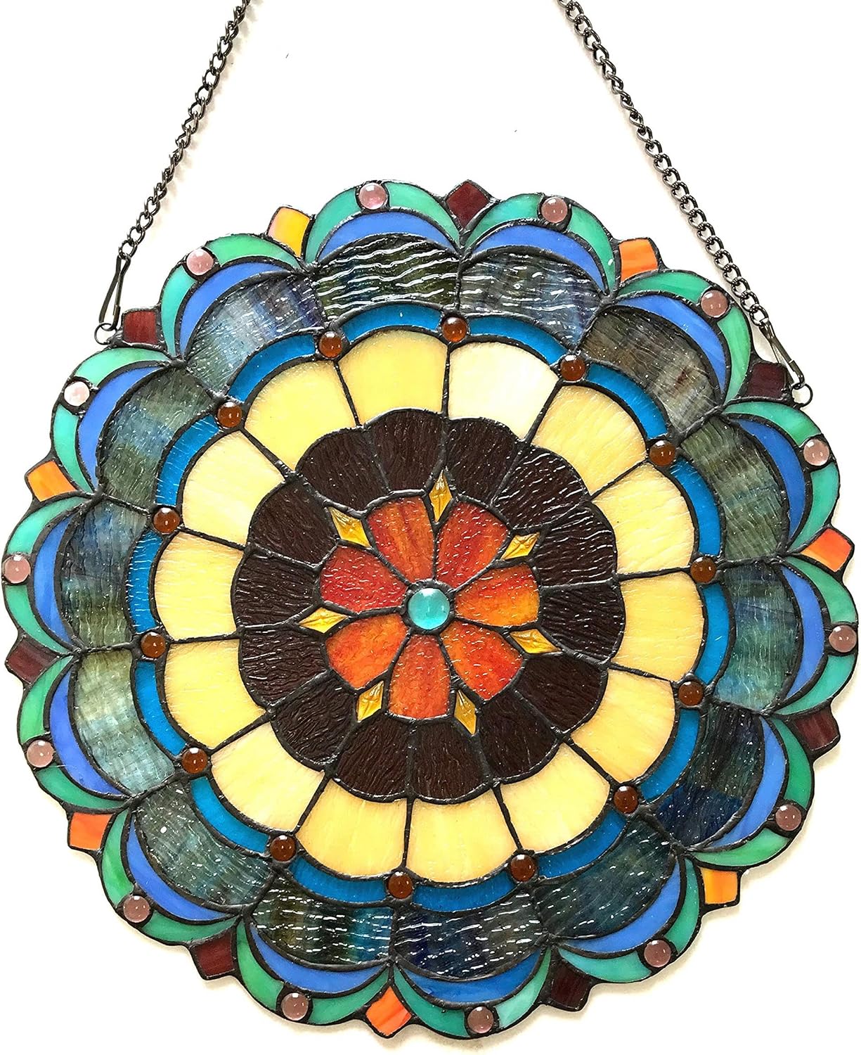 Pemberly Row Tiffany-glass Circus Tent 18" Round Window Panel