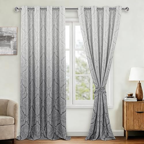 Miniatura 107 de DWCN Cortinas opacas 100% grises de 84 pulgadas de largo para dormitorio con forro negro, doble capa con aislamiento térmico, paneles de cortina