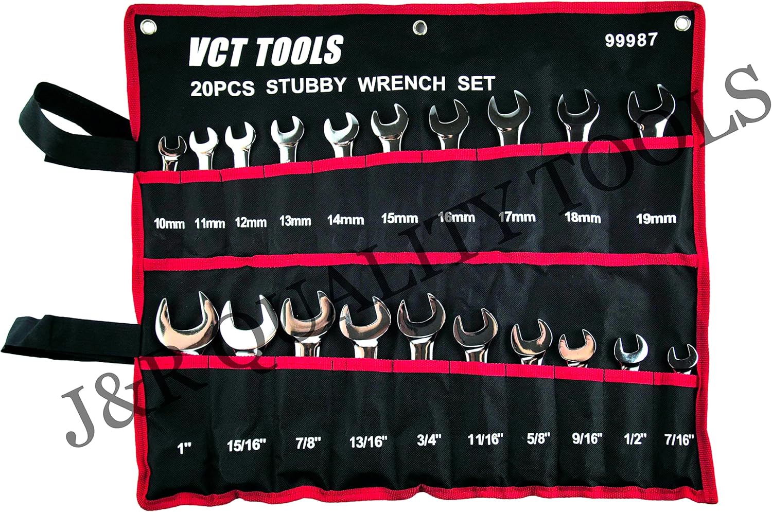 VCT 20 PC SAE STANDARD AND MM METRIC SIZE SIZED SHORT LENGTH END STUBBY WRENCH SET 7/16" to 1" and 10mm to 19mm