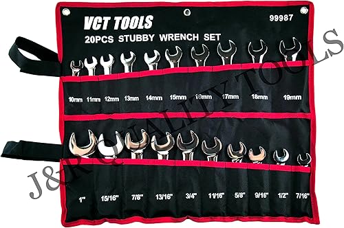 Miniatura 2 de VCT Juego de 20 llaves estándar SAE y MM de tamaño métrico, longitud corta, 7/16" a 1" y 0.394 in a 0.748 in