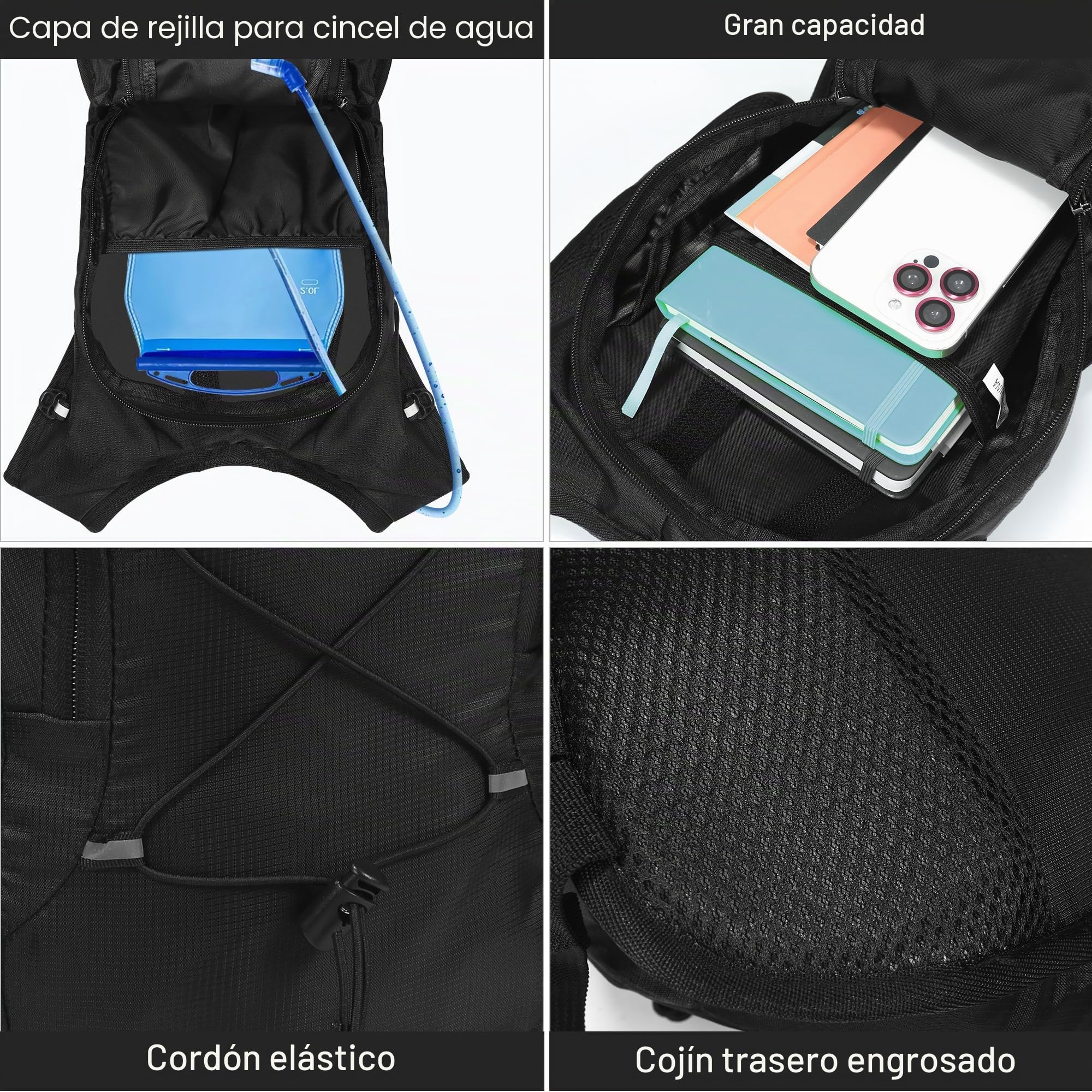 Mochila de Bicicleta Ultraligera con Red para Casco, Mochila de hidratación, Impermeable, para Senderismo, Escalada, Ciclismo, Correr, Camping, Mochila Deportiva Ultraligera