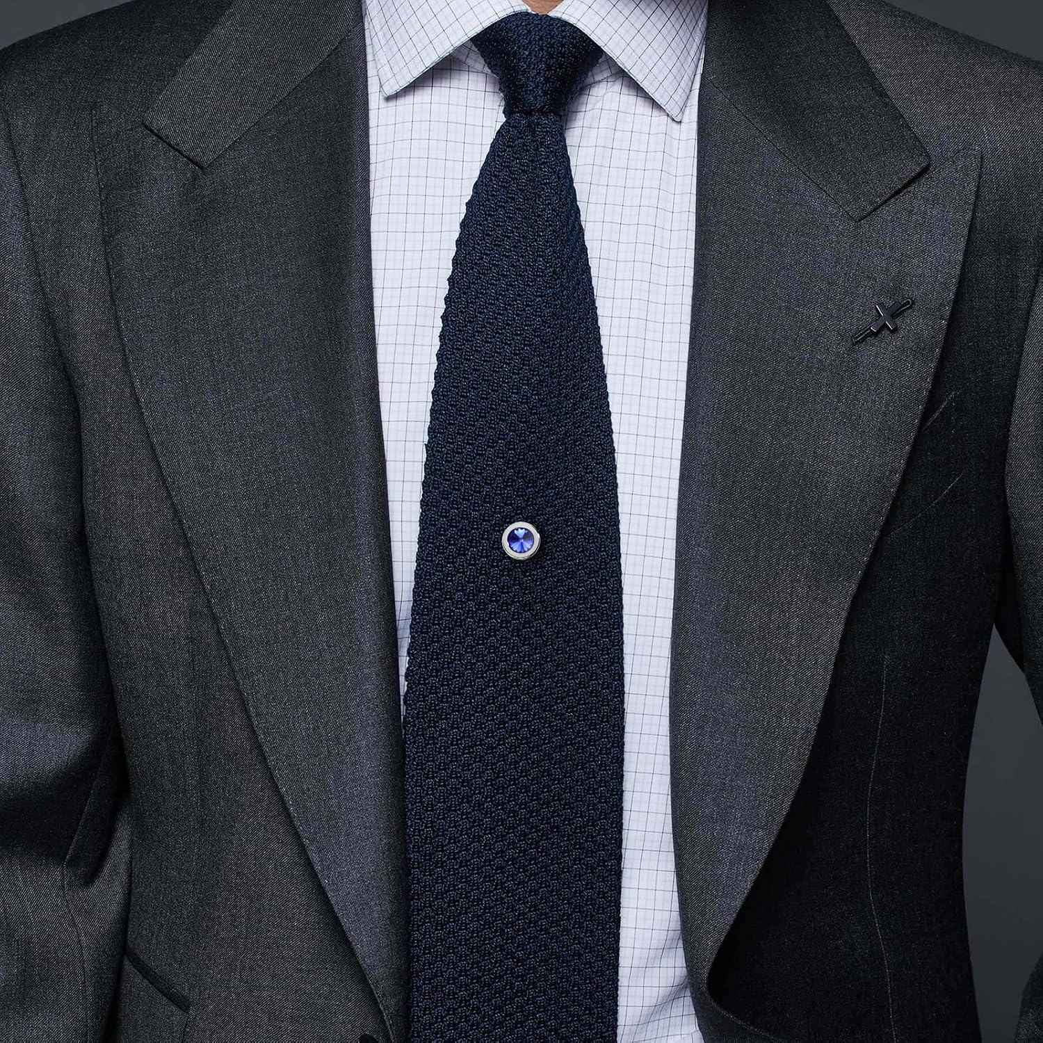 HAWSON Mens Tie Tack with Chain Round Crystal Wedding Business Accessories