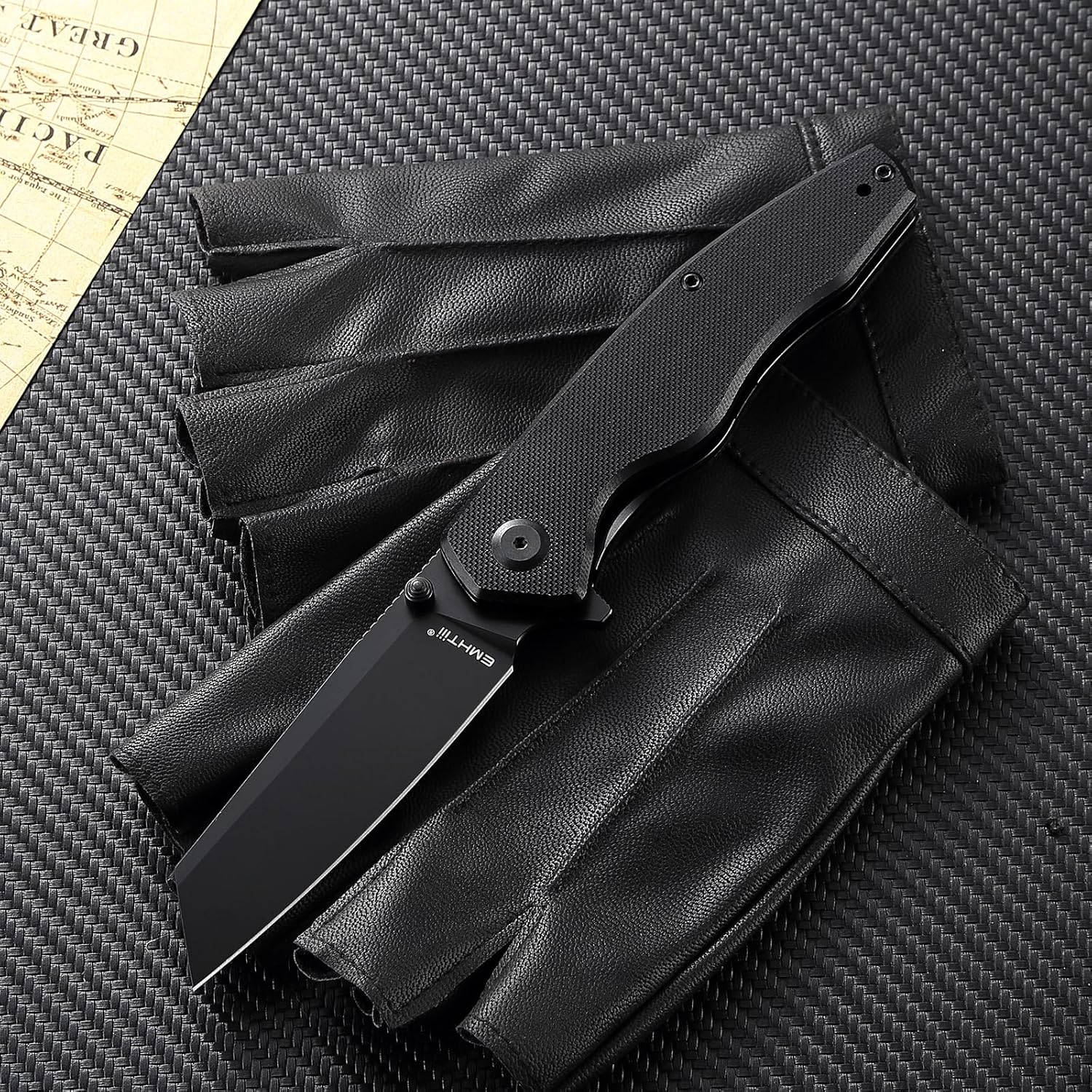 Pocket Knife Folding Knives: D2 Steel Black Sheepsfoot Blade, G10 Scales, Flipper Liner Lock, Reversible Clip, EDC Gifts for Men Women Camping Hiking E041, Black