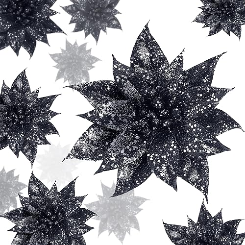 Miniatura 1 de Sggvecsy 15 piezas de flores de Navidad con purpurina para árbol de Navidad, flores de Pascua artificiales brillantes, decoración de flores de