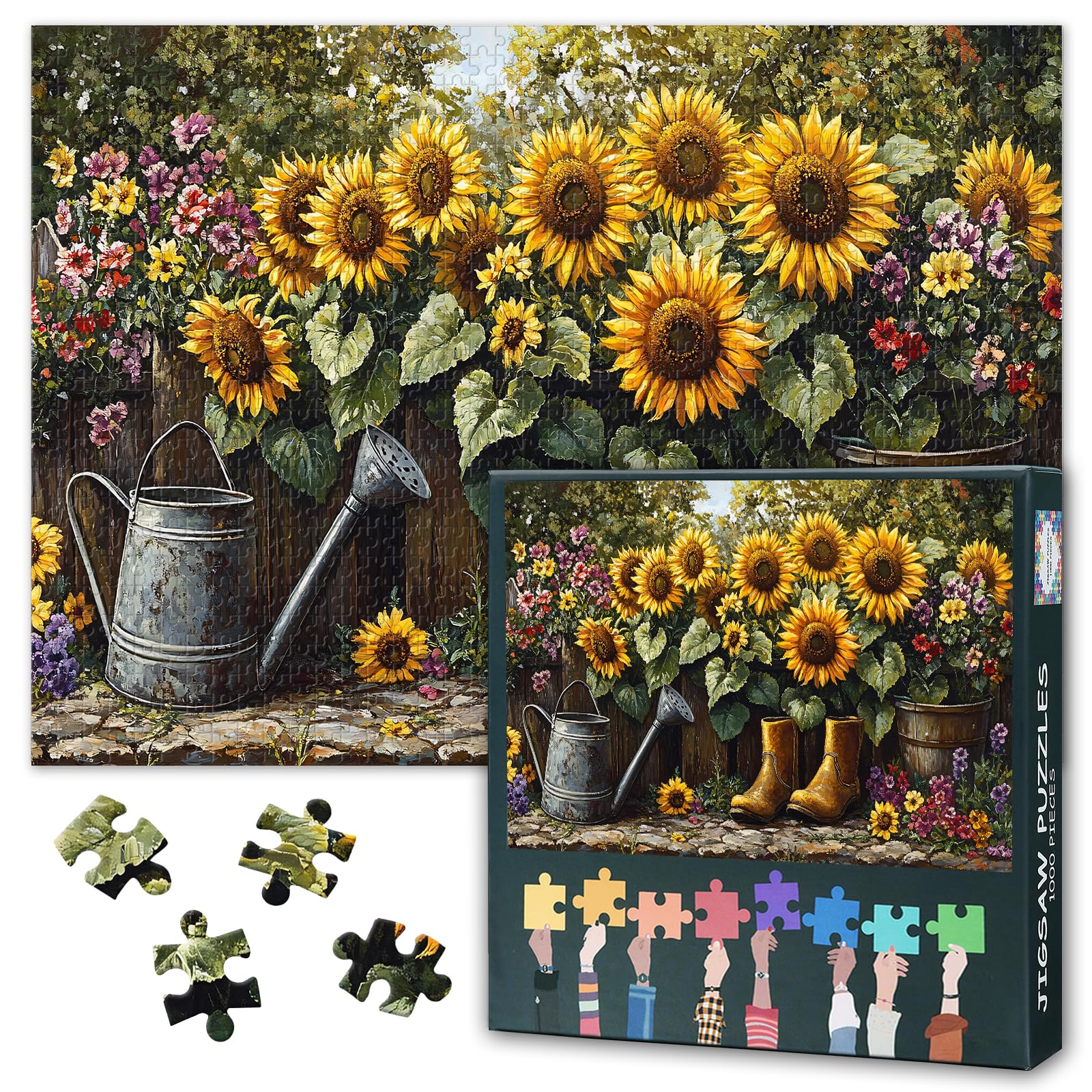 Colorful Flower Puzzles for Adults 1000 Pieces Sunflower and Boots Puzzle Family Challenge Game Adult and Adolescent Family Toy Challenging Puzzles Suitable for Game Nights Size: 50x70cm