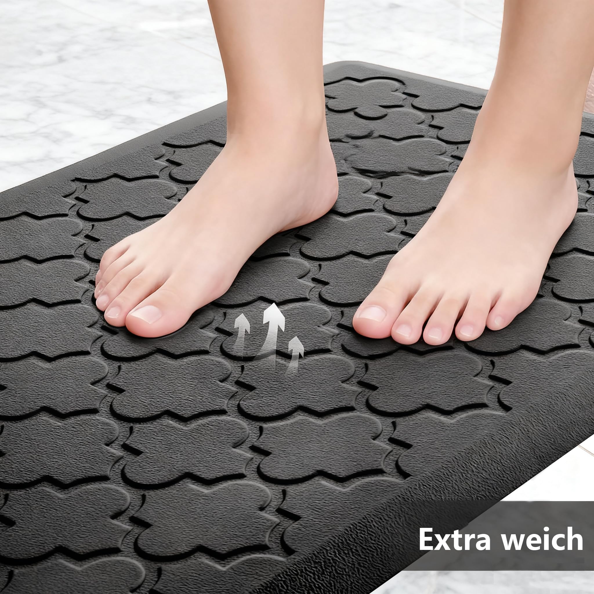 Küchenläufer 2 Stück Teppich Küche Waschbar rutschfest Küchenteppich Kitchen Mat Küchen Teppich Läufer Küche-Teppich mit Ölfest Wasserdicht Küchenmatte für Küche Läufer Flur(44x75+ 44x150CM,Schwarz)