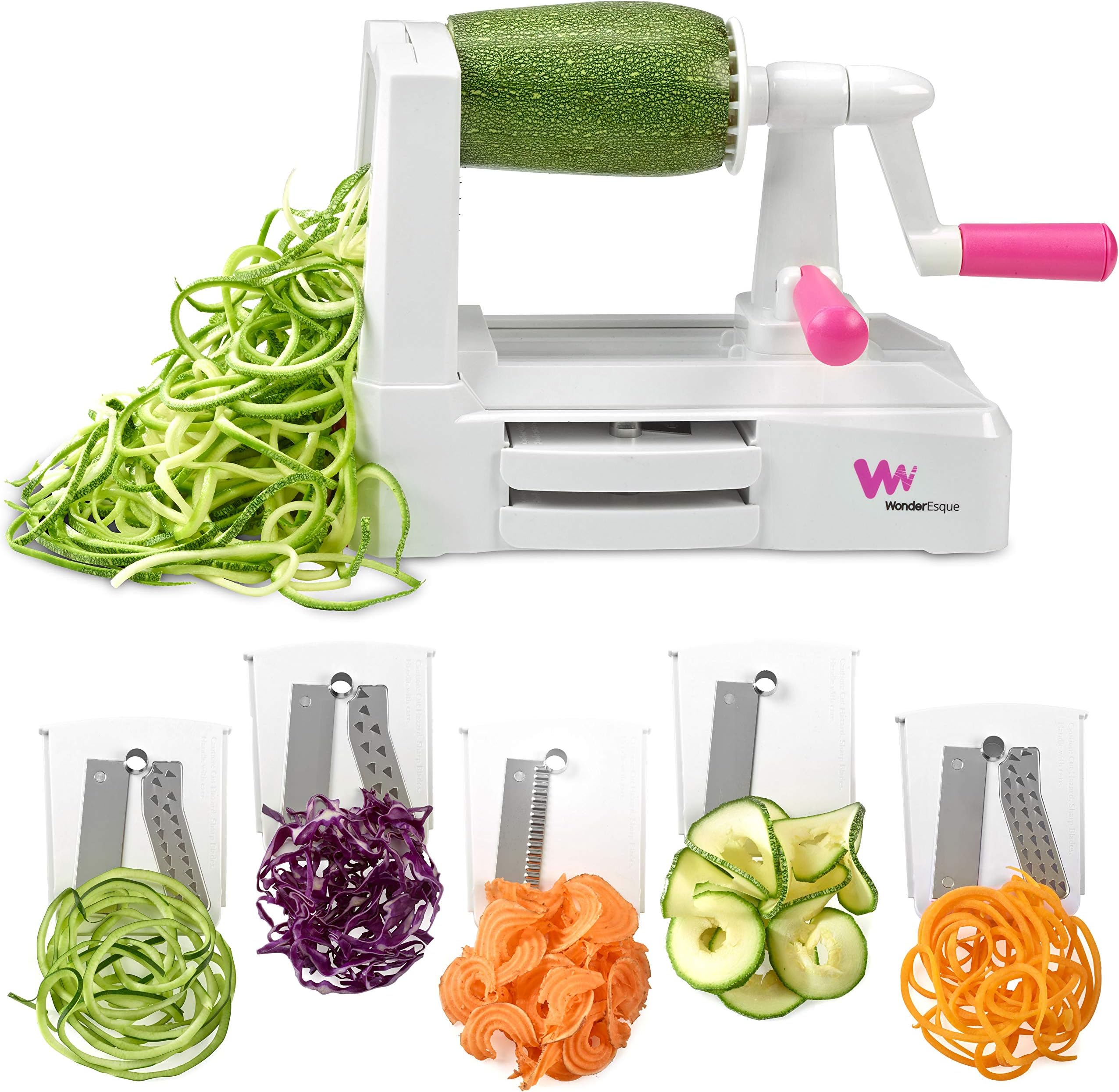 Zoodle Maker Vegetable Spiralizer - Veggie Spiral Slicer - Zucchini Spaghetti Noodle Pasta Maker - Includes Cleaning Brush and Spiralizer Recipes EBook - More Compact