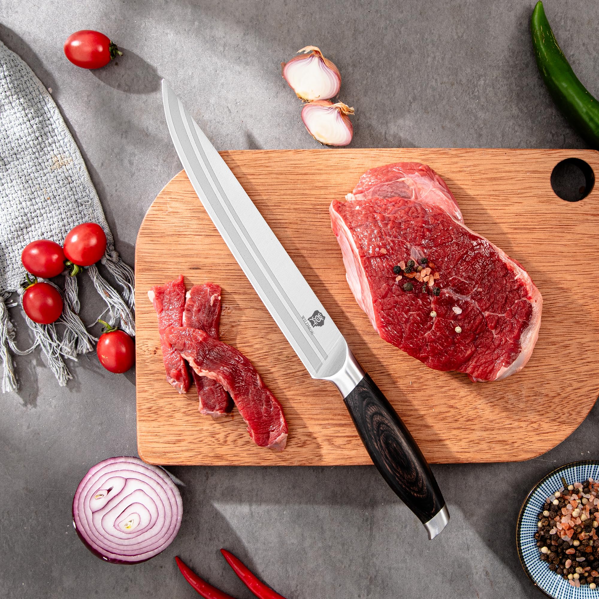 WILDMOK Coltello intagliato 20,5 cm, coltello da taglio della carne, coltello da barbecue in acciaio inossidabile tedesco con manico ergonomico, regali imballati