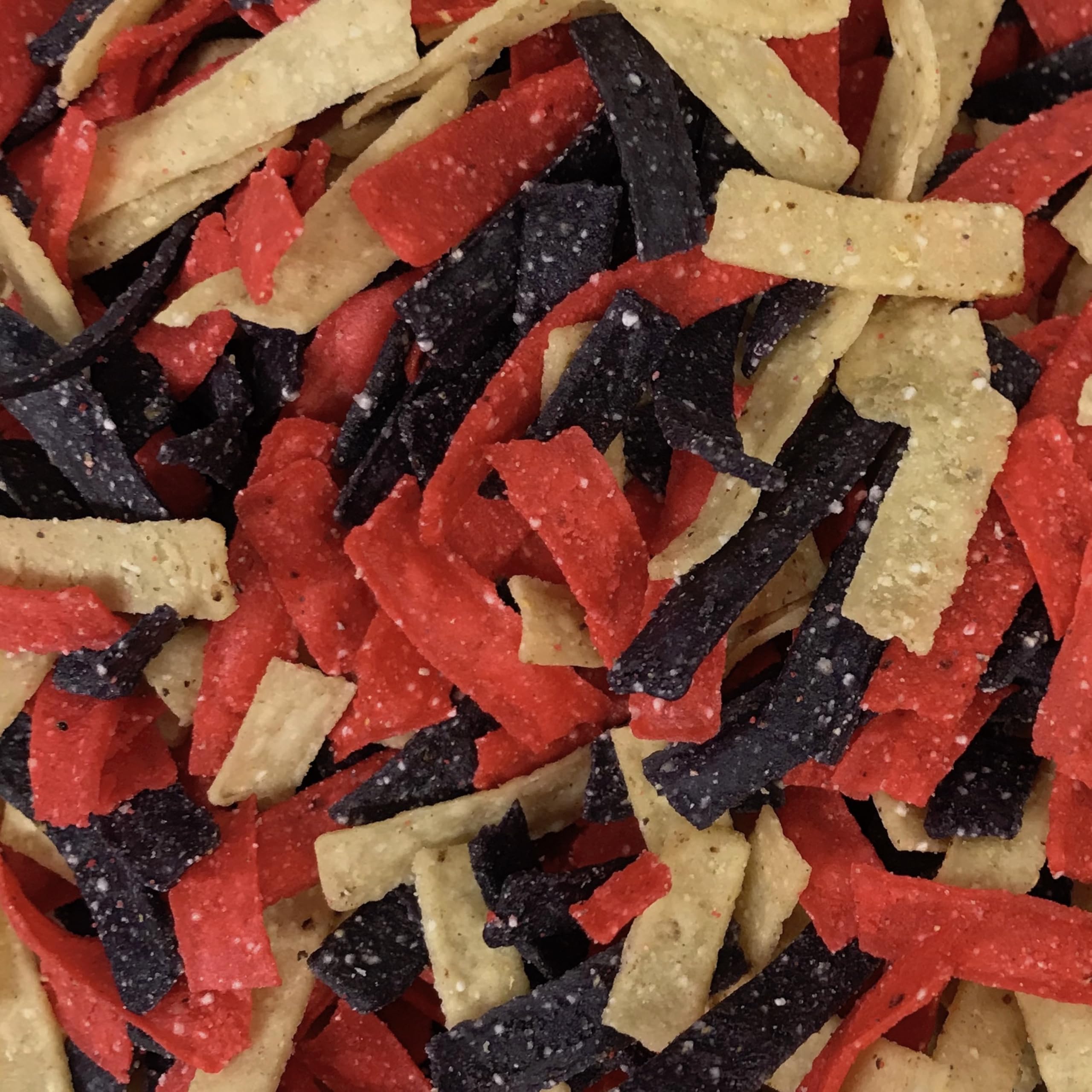 Gourmet Tri Color Tortilla Strips. Crispy Toppings for Southwest Salad and Snacking. Two 16 Ounce Stay Fresh Bag Packs