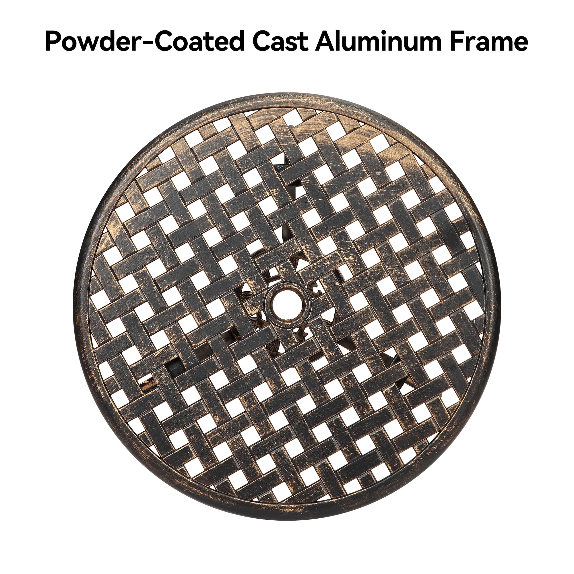 Zstar Table de Jardin Ronde en Fonte d'Aluminium avec Trou de Parasol 5 cm Table de Bistro Extérieure Vintage Ø61 cm pour Balcon Terrasse Patio Jardin Bronze