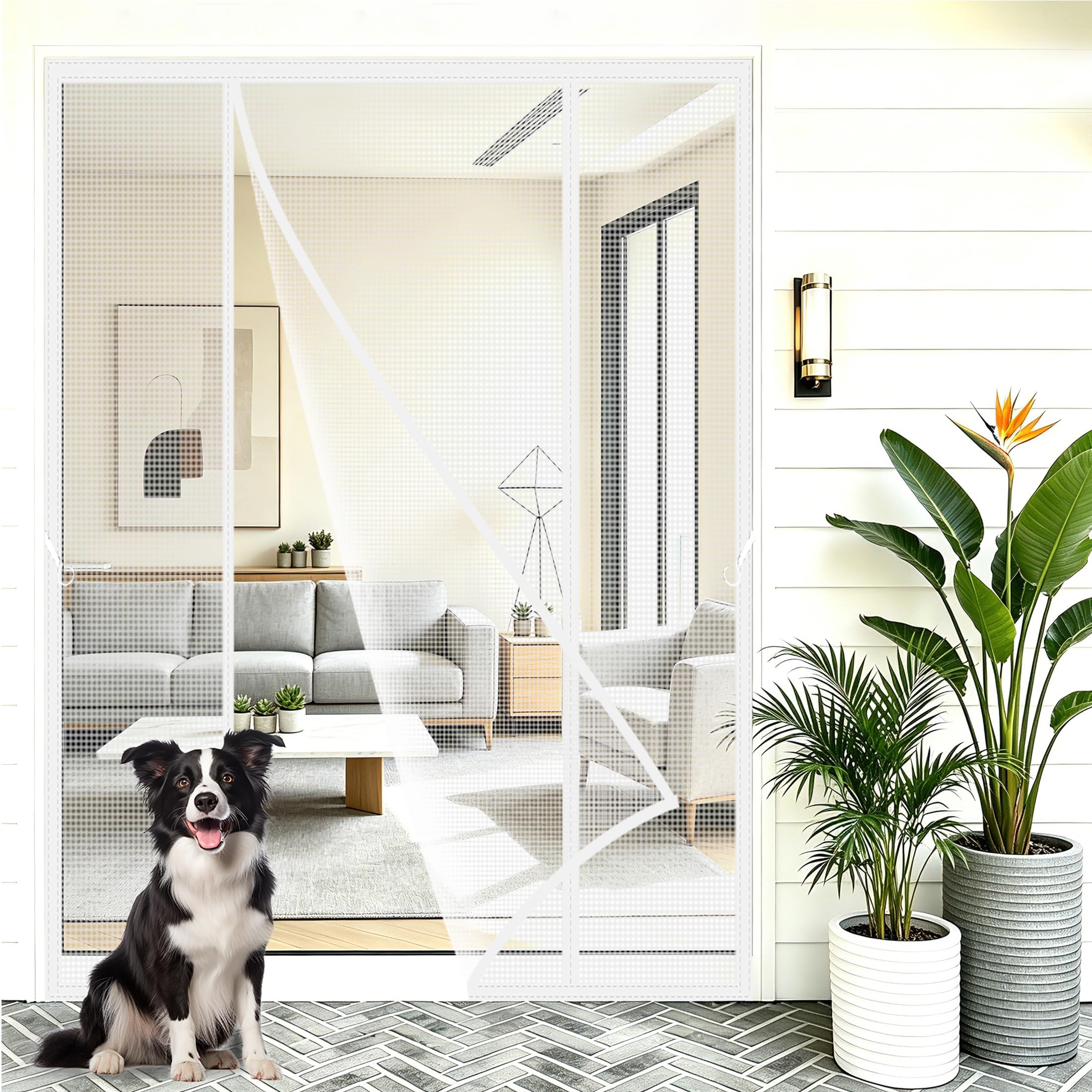 Hxuhui White Magnetic Fly Screens For Double Doors 145X200cm Double Door Anti-Tearing Fly With Hook Loop Powerful Magnets No Drilling Keep Your Home Cool & Bug-Free
