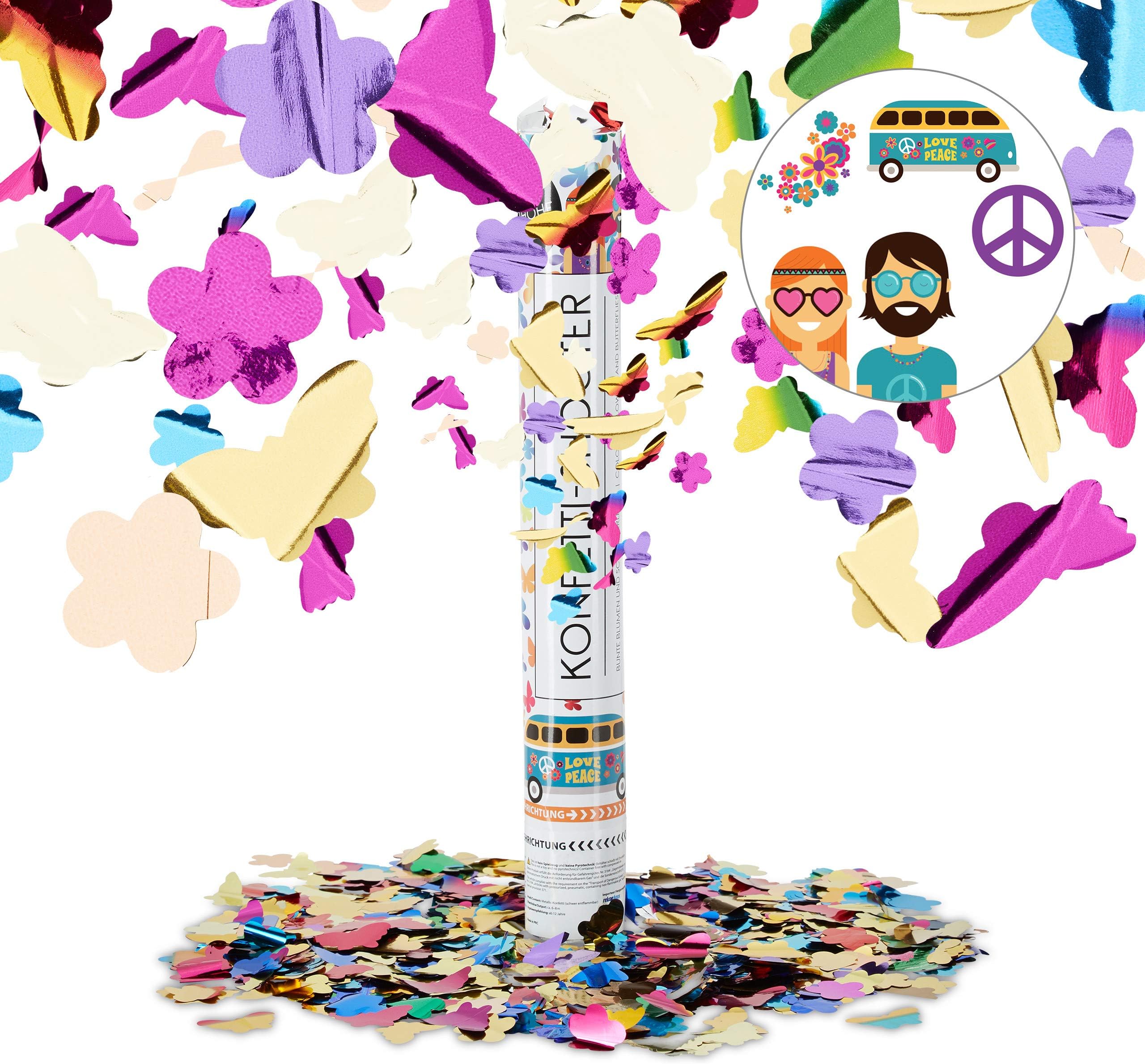 Relaxdays Party Popper with Butterflies, Flowers, Confetti Cannon for Theme Parties, 40 cm Party Shooter, Multicolour