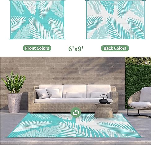 Vista 2 de GENIMO Outdoor Rug 6' x 9' Waterproof for Patios Clearance, Reversible Outdoor Plastic Straw Camping Rug Carpet, Large Area Rugs Mats for RV, A.