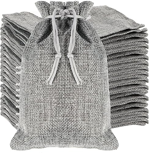 SEHOI - Paquete de 100 bolsas de arpillera gris de 5 x 7 pulgadas con cordón, bolsas de yute con cordón para fiestas, recuerdos de boda, regalo,