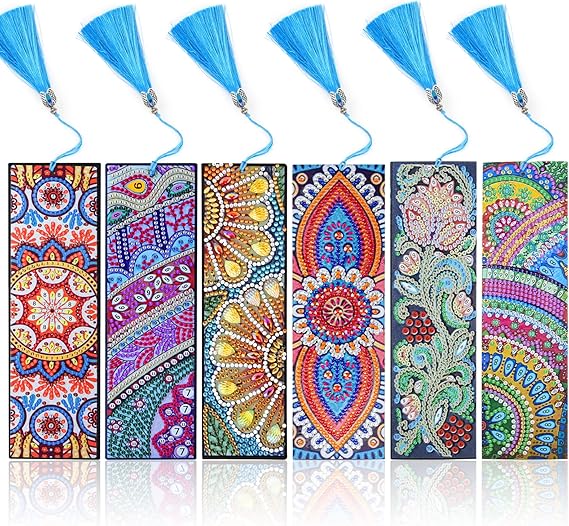 SWATOM Diamant Malerei Lesezeichen Set - 6 Stück Leder, Mit Sonne & Mond Motiven, Inkl. Zubehör