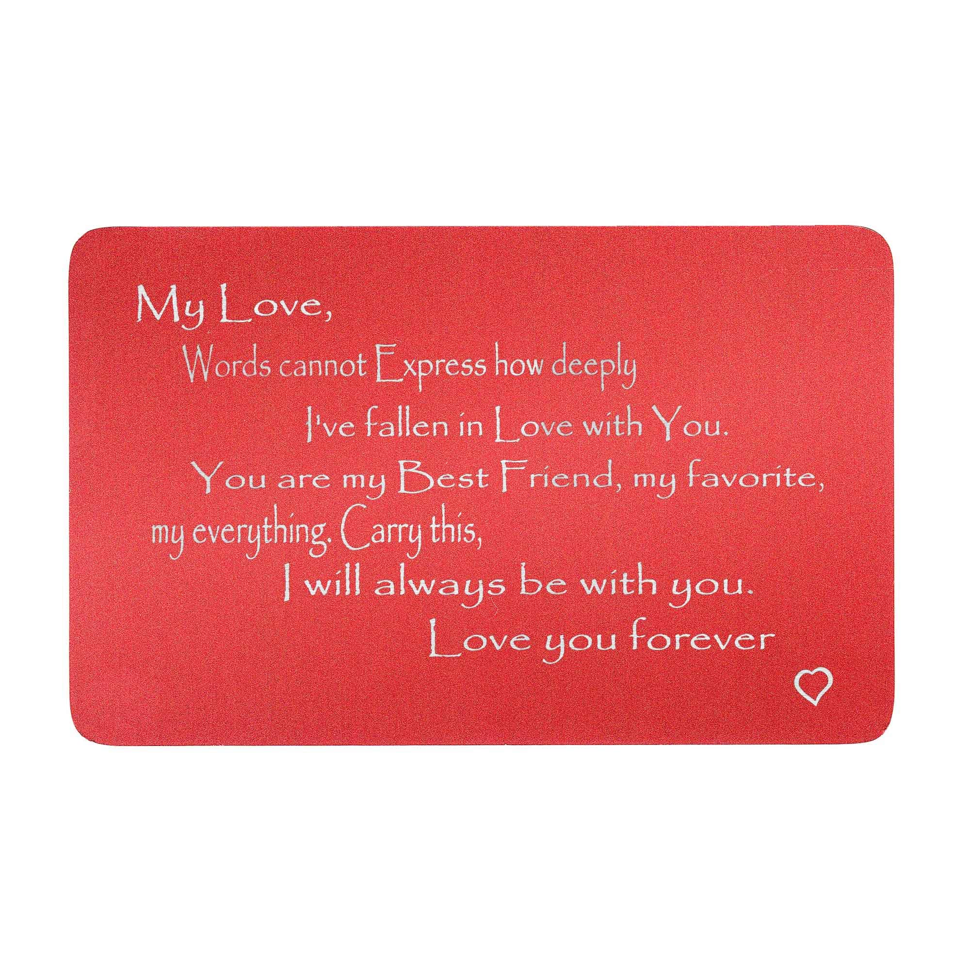 Red Express My Love Personalized Text Engrave Metal Wallet Gift Note Card