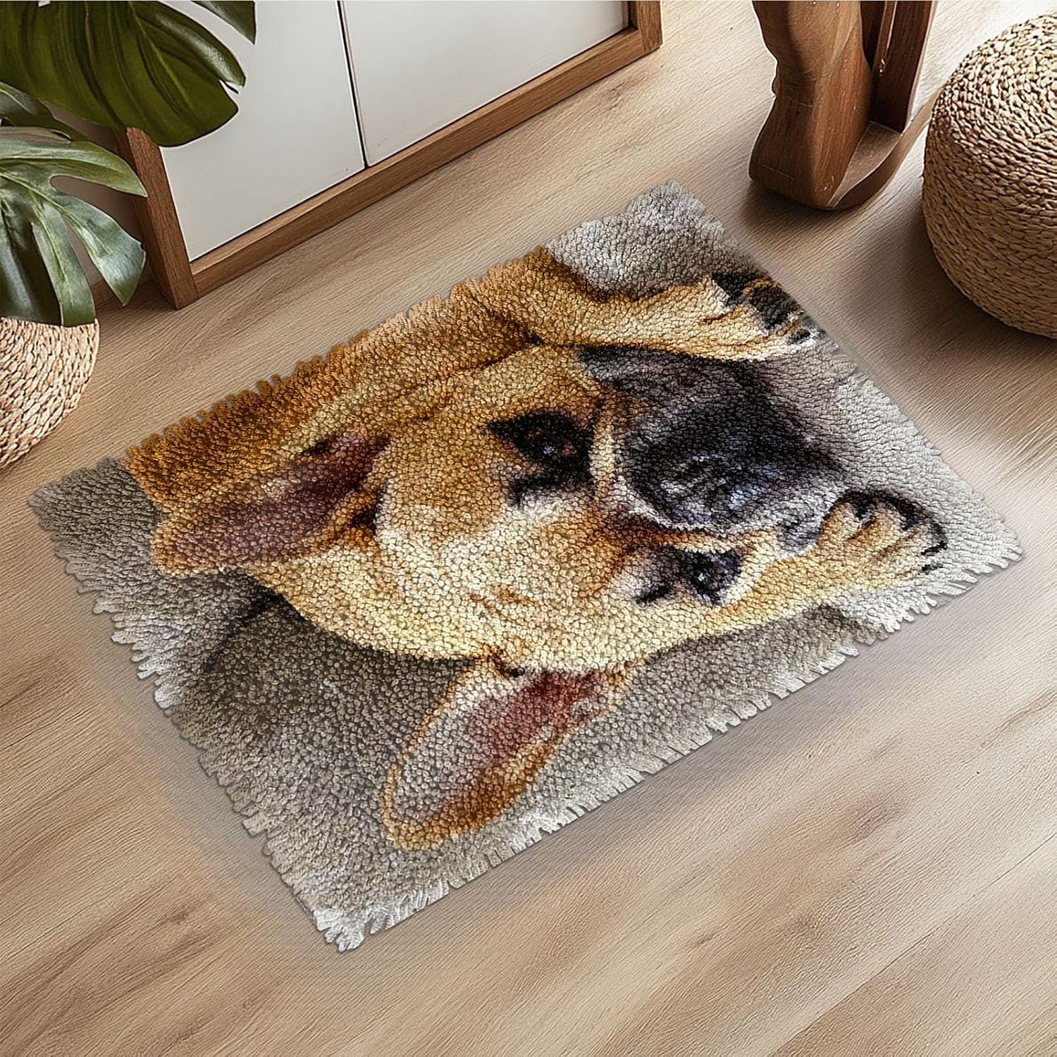 Latch Hook Rug Kit Cute French Bulldog Pre-Printed Handmade Carpet Crochet Yarn Craft DIY Hook and Latch Door Mat Tapestry for Home Floor Decoration 60x40cm-1