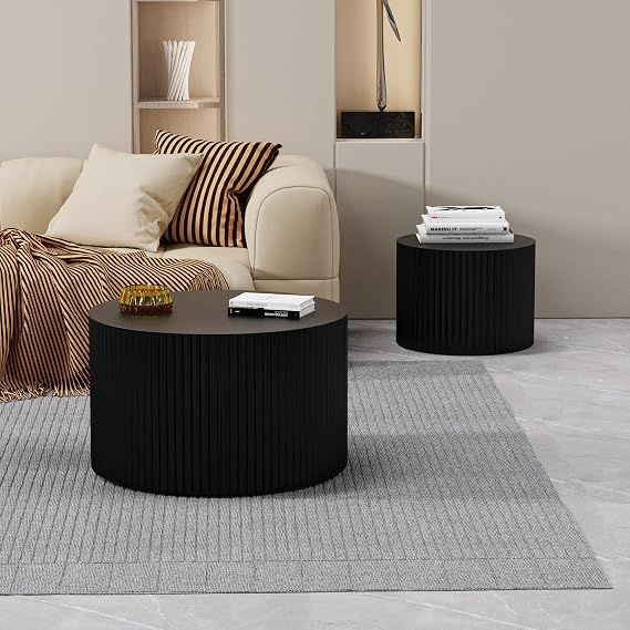 Round Coffee Table Set of 2 (Black 18.9+14.96)