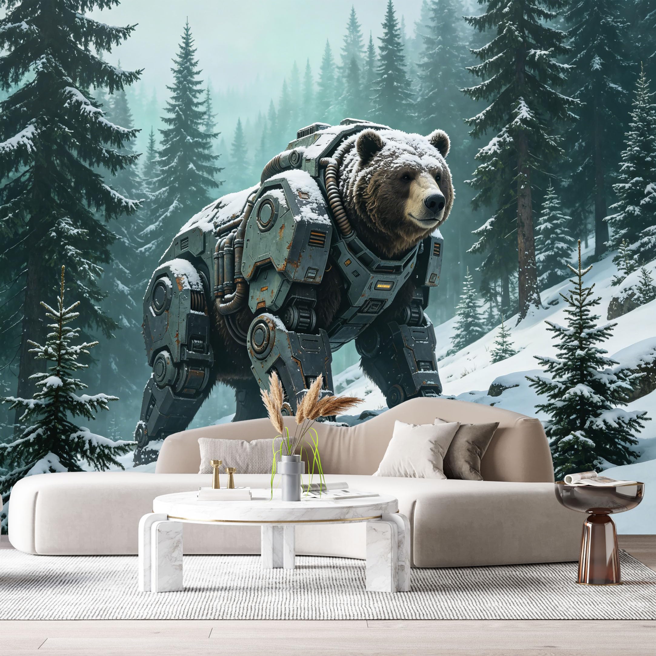 Custom Size Wall Mural Armored Wild Beast Heavy Mech Forest SciFi Robot Frost Armor Futuristic Wilderness Machinery SelfAdhesive Art Prints Removable Large Wallpaper Esports Game Room Studio