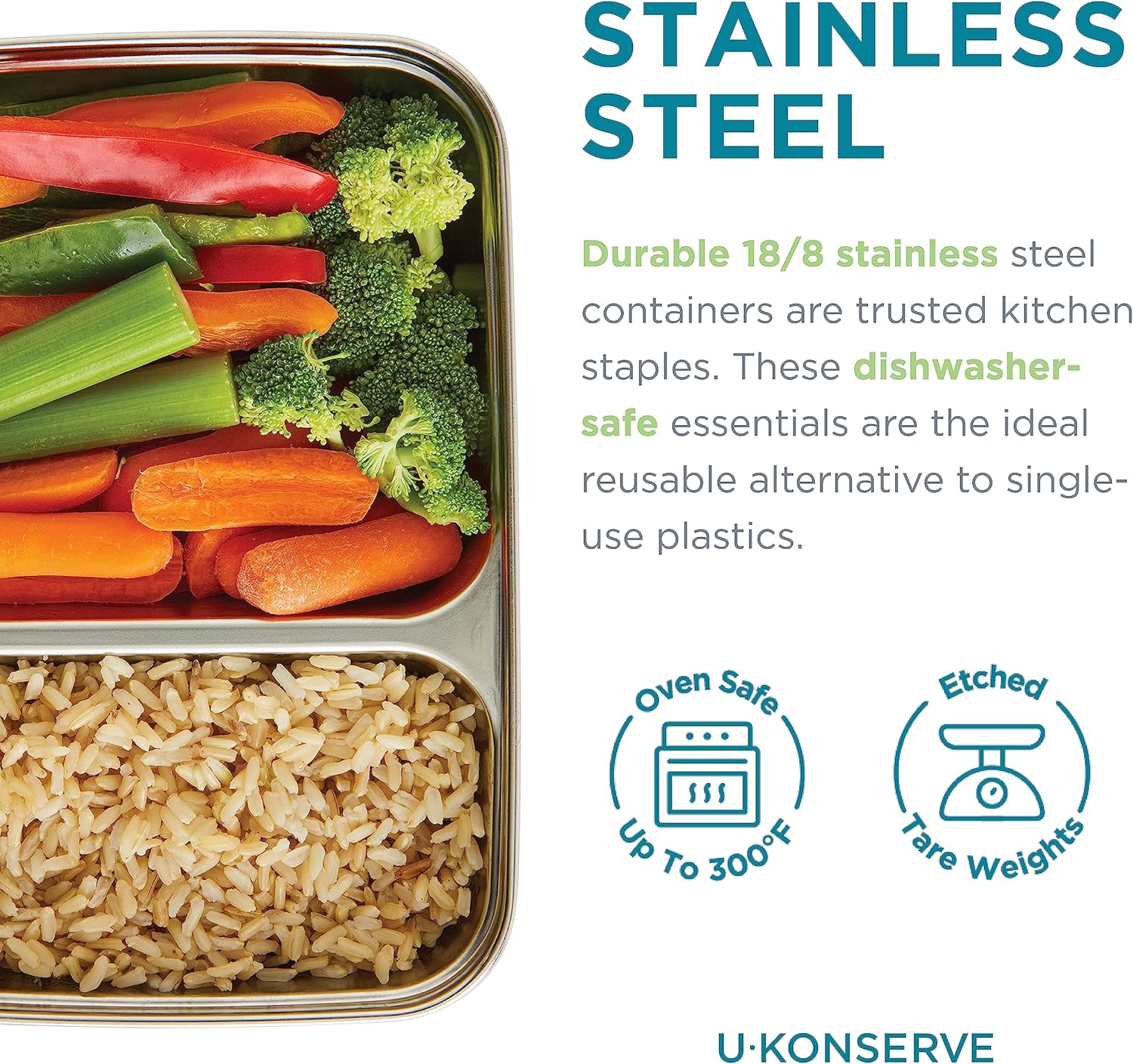 U Konserve Stainless Steel Rectangle Food Storage Bento Box Container, Leak Proof Silicone Lid Dishwasher Safe - Plastic Free - Image 5