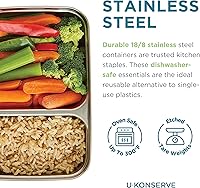 Vista 4 de U Konserve Contenedor rectangular de acero inoxidable para almacenamiento de alimentos, tapa de silicona a prueba de fugas, apto para lavavajillas