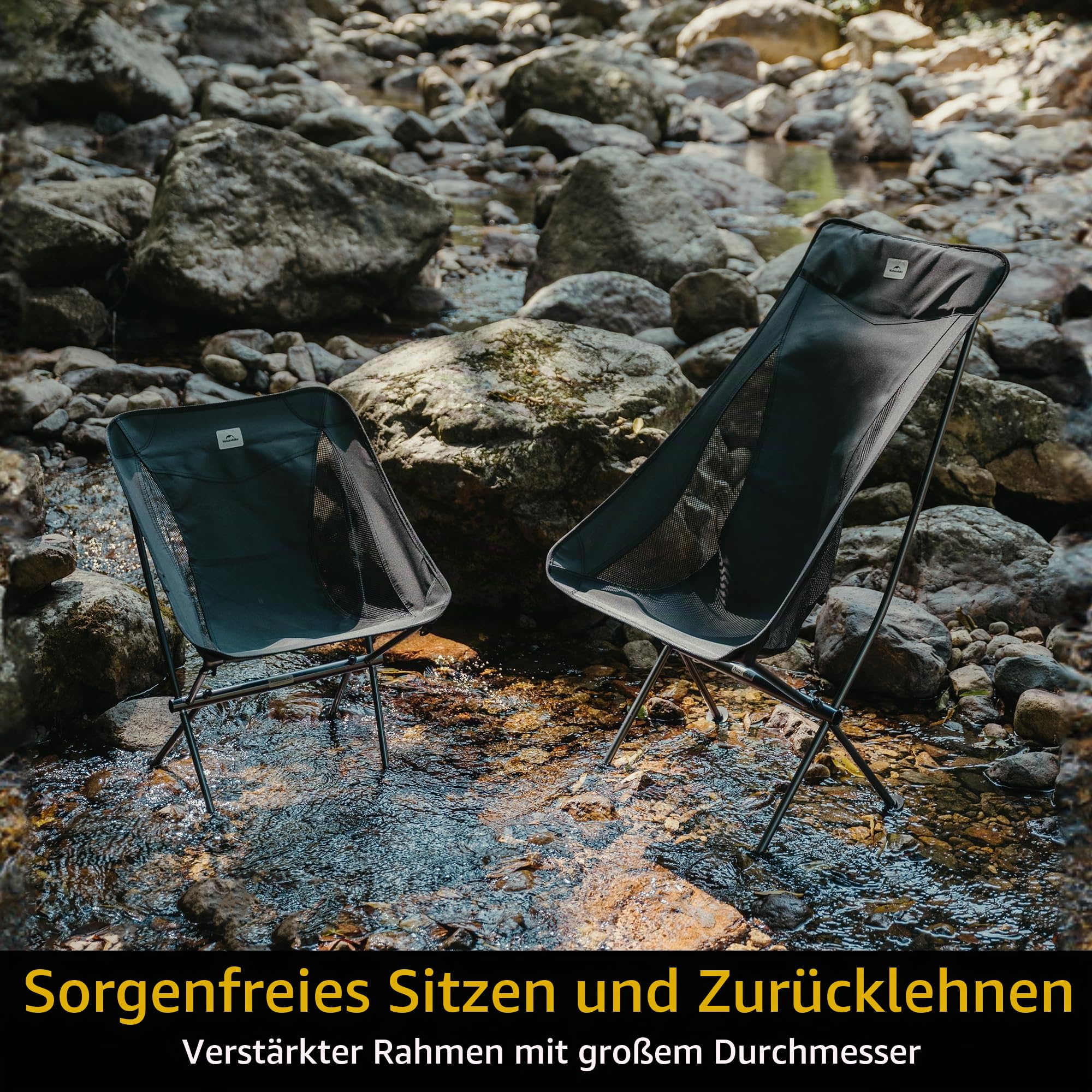 Naturehike Stuhl Campingstuhl Ultraleicht Klappstuhl Kleines Packt beträgt 150kg zum Angeln Picknick Outdoor Wandern (Schwarz)