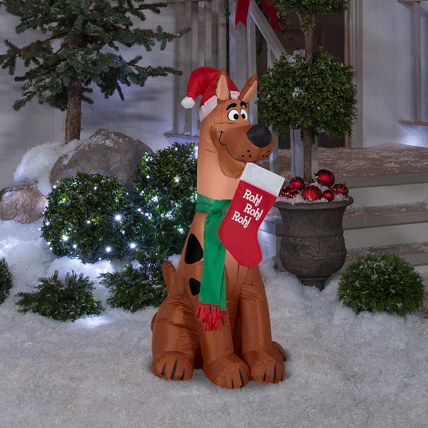 Gemmy Christmas Airblown Inflatable Scooby w/Santa Hat and Stocking WB, 3.5 ft Tall, Brown
