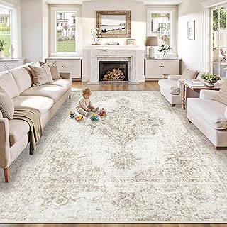 8x10 Area Rugs for Living Room, Washable Vintage Boho Neutral Medallion ...