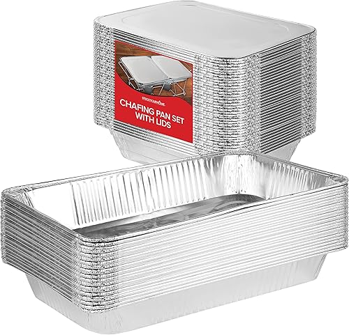 Miniatura 1 de Juego de bufé con tapa desechable, 21 x 13 (5 unidades) de 9 x 13 y tapas (paquete de 10) bandejas de aluminio para servir, sartenes de catering