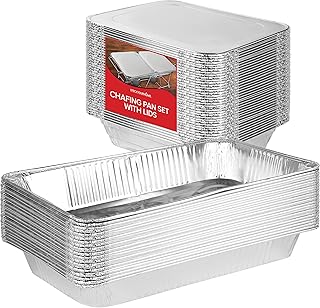 Chafing Dish Buffet Set with Cover Disposable - 21x13 (5 Pack) 9x13 & Lids (10 Pack) Aluminum Serving Trays, Catering Pans for Keeping Food Warm, Chaffing Dishes for Buffets and Parties, Warming Tray