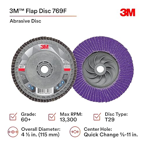 Miniatura 141 de 3M Disco de solapa 769F, tipo 27, 80+, 4-1/2 in x 7/8 in, abrasivo de alto rendimiento, disco de pulido y acabado de grano de precisión de cerámica