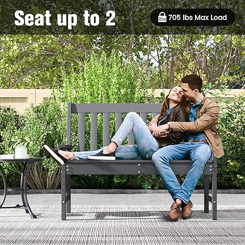 Miniatura 8 de Tangkula Banco de parque de jardín para 2 personas, silla de sofá biplaza de polietileno de alta densidad para todo tipo de clima con respaldo