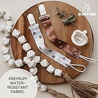 Vista 4 de BUNNYBEE Neutral Garden Friends - Juego de 6 clips para chupón para niños y niñas, elegante y práctico mordedores para bebés, baby shower