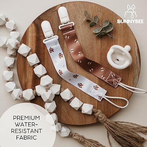 Miniatura 4 de BUNNYBEE Neutral Garden Friends - Juego de 6 clips para chupón para niños y niñas, elegante y práctico mordedores para bebés, baby shower (amigos