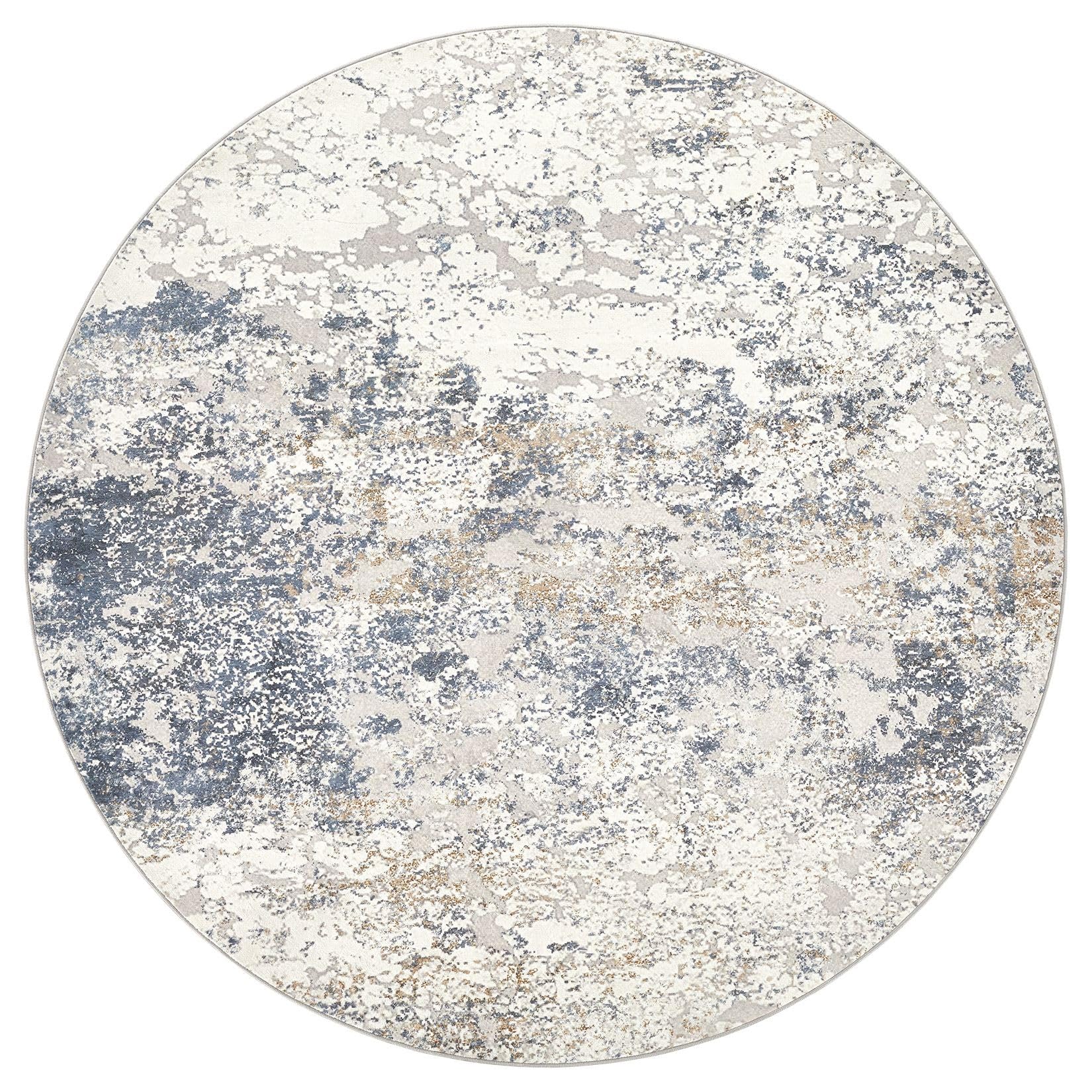 Tappeto Rotondo per Salotto - 160x160 cm Lavabile Morbido Interno Neutro Moderno Astratto Tappeto A Pelo Corto per Camera Da Letto Sala da Pranzo Casale Ufficio Casa - Beige/Blu