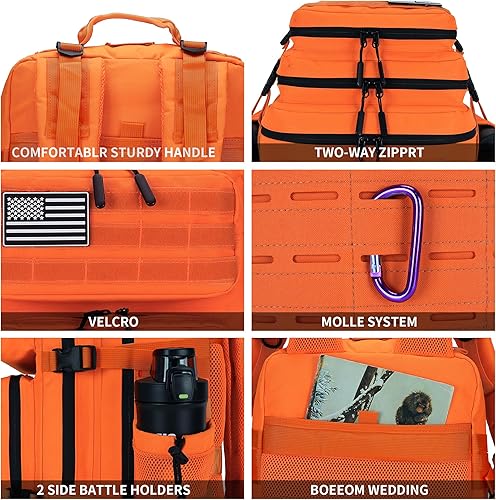 Miniatura 5 de Mochila táctica militar 45L/25L, paquete de asalto de 3 días Molle, mochila de día para senderismo para hombres y mujeres Naranja,Verde,Púrpura