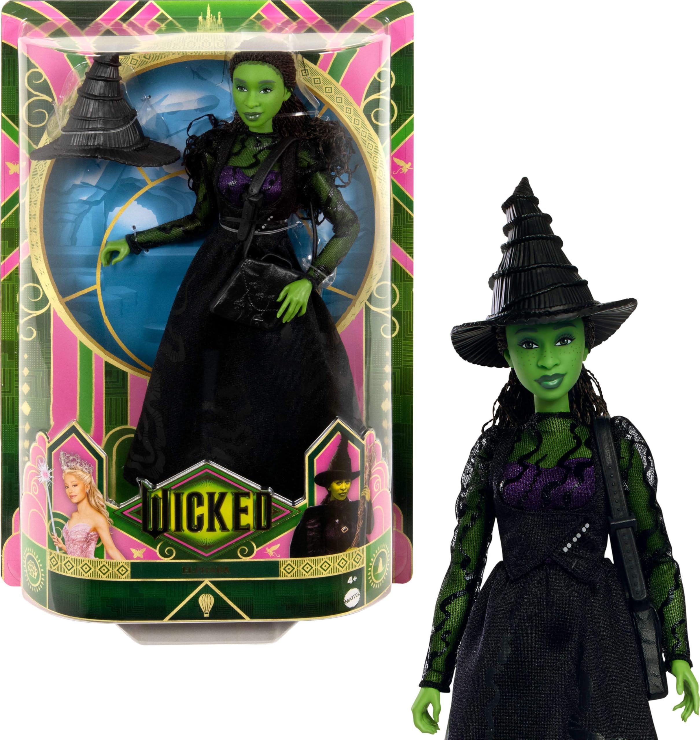 Universal Wicked Elphaba Fashion Doll & Accessories with Green Skin, Braided Black Hair, Posability & Removable Ballroom Look