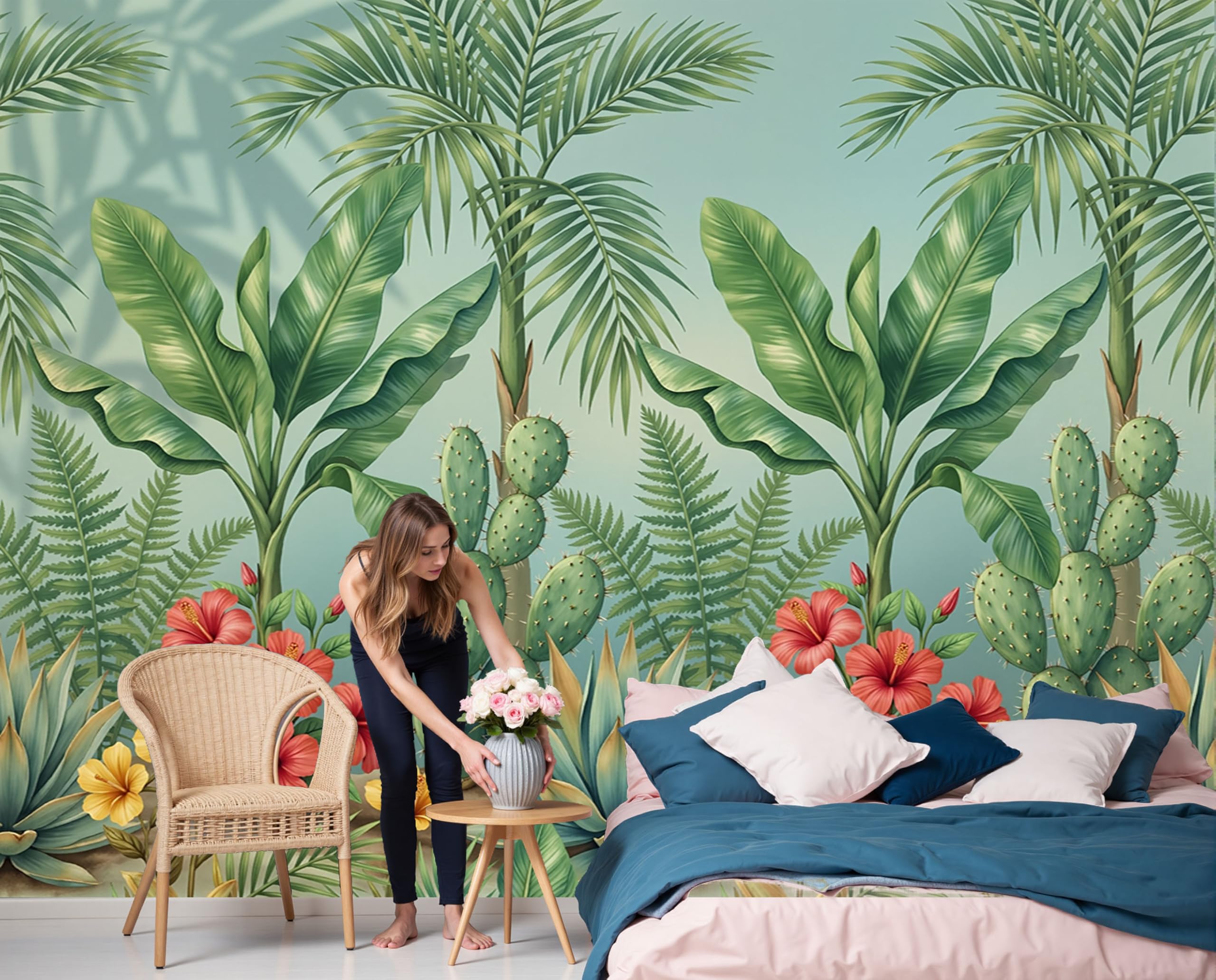 Papier peint panoramique de plantes tropicales vert émeraude 200x140 cm pour salon