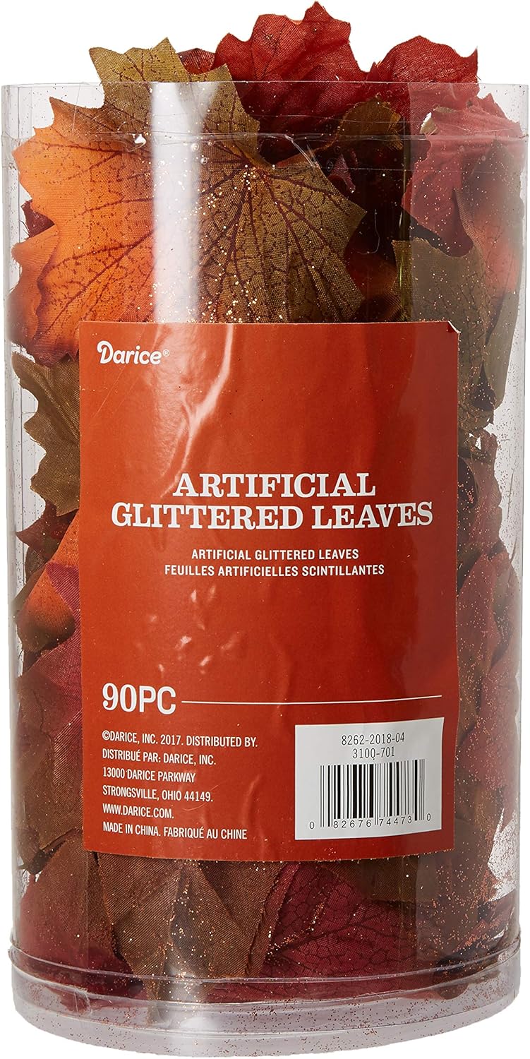 Darice 3100-701 90-Piece Maple Leaf Décor with Copper Glitter Accents in a Canister