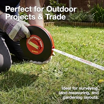 Amtech - Fibreglass Tape Measure, Surveyors Tape Measure with Dual Metric and Imperial Measurements, Durable, Suitable for Outdoors, Ergonomic Casing, Metal Ring for Quick Attachment (30m)